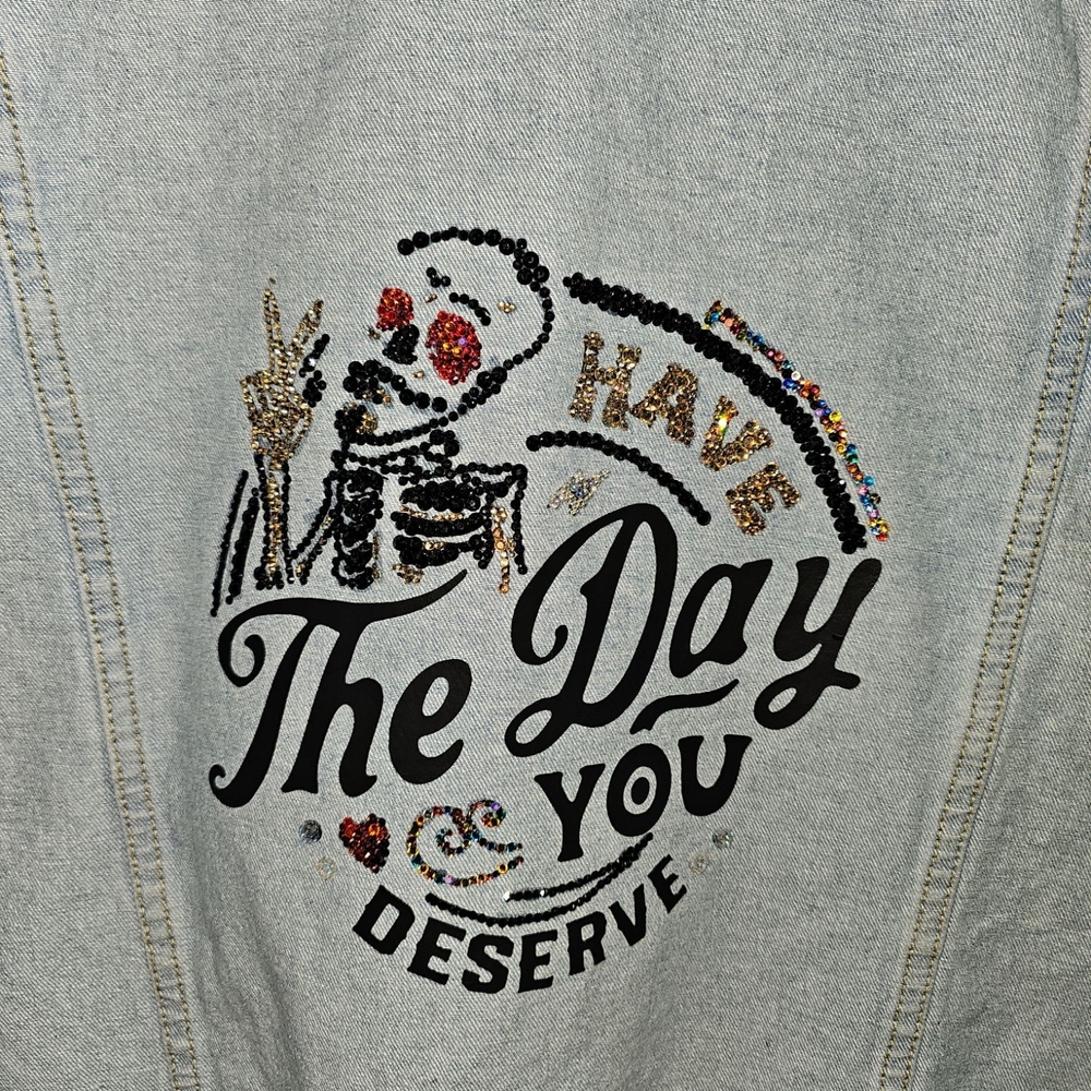 Unique Denim Jacket with Skeleton Art